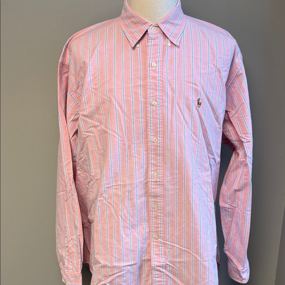 Ralph Lauren Striped Button-Down Shirt XXL Pink Blue 100% Cotton